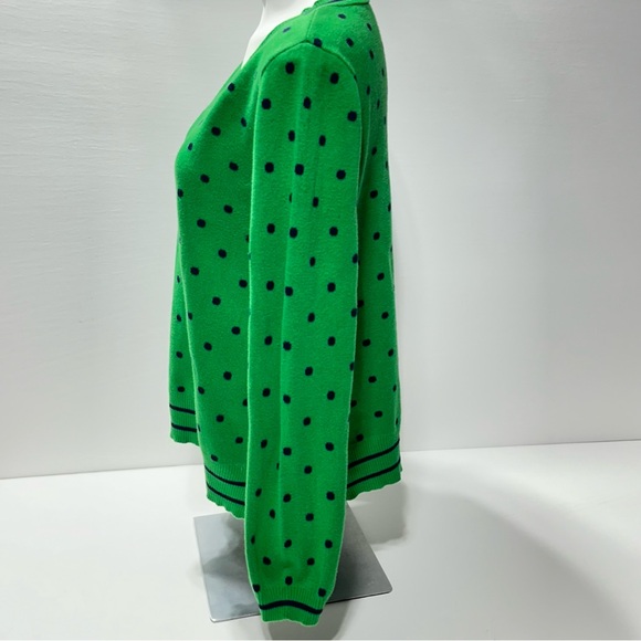 Liz Claiborne Green Sweater With Blue Polka Dots V Neck Cotton L - Picture 4 of 12
